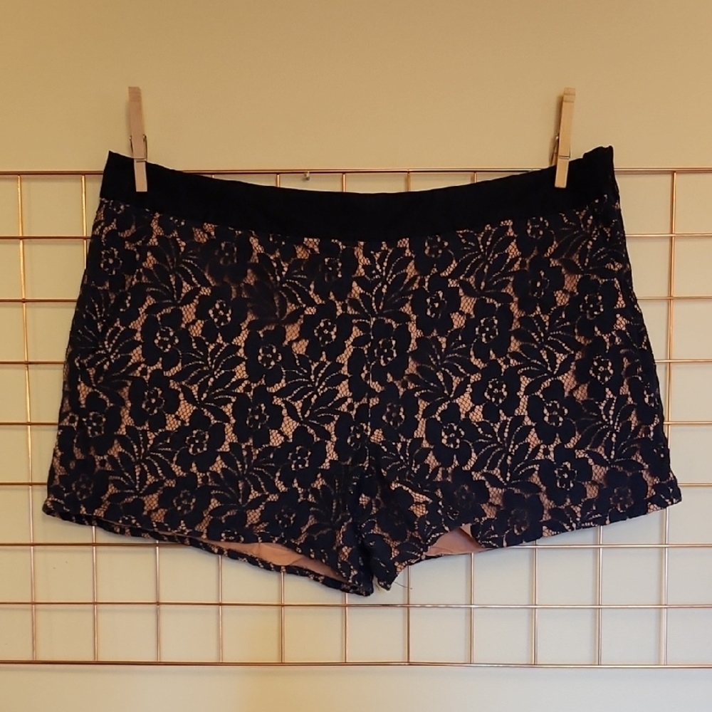 French Connection Navy Floral Lace Overlay Shorts, Size 12